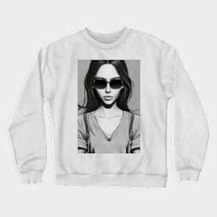 Black And White Woman With Sunglasses On Crewneck Sweatshirt